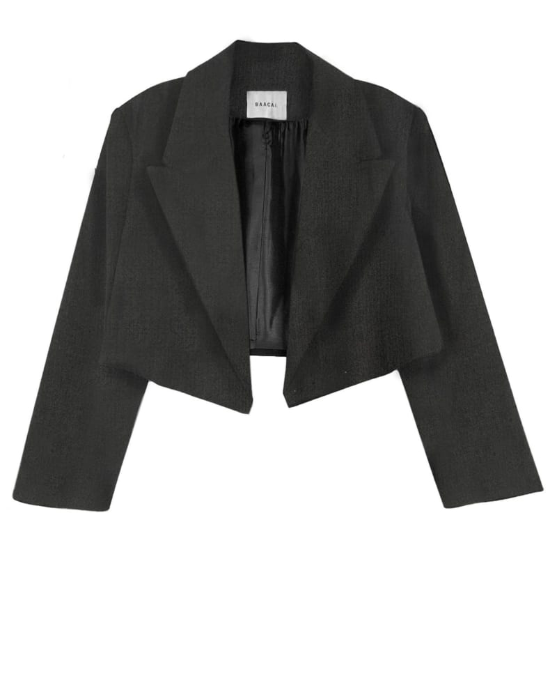 Front of a size 2 The Cropped Blazer in Herringbone in Herringbone by BAACAL. | dia_product_style_image_id:316007